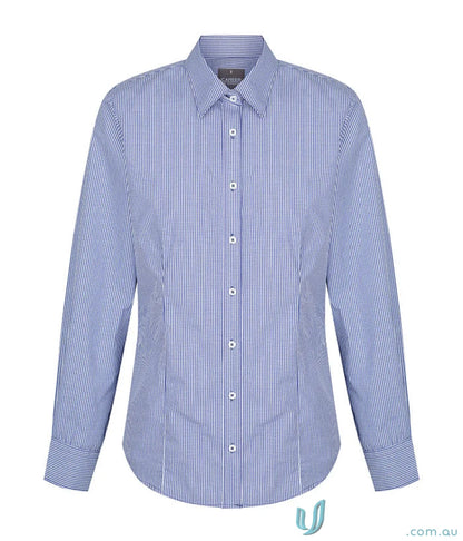 Blue and white striped Westgarth Gingham LS Shirt, long sleeve, easy iron silk protein