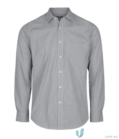 Gray striped Westgarth Gingham silk protein shirt, easy iron long sleeve style
