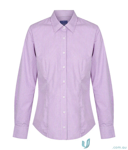 Lavender striped long sleeve shirt made of silk protein with easy iron from Westgarth Gingham LS Shirt
