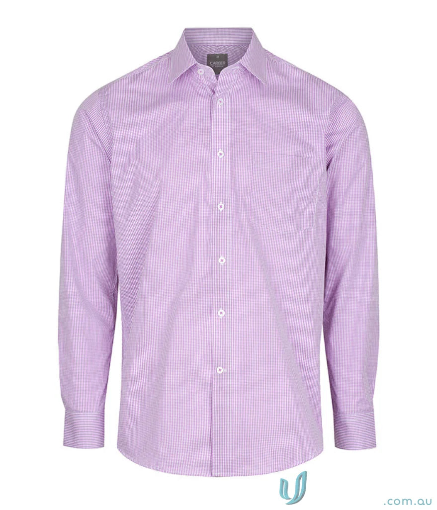 Lavender striped Westgarth Gingham silk protein easy iron long sleeve shirt