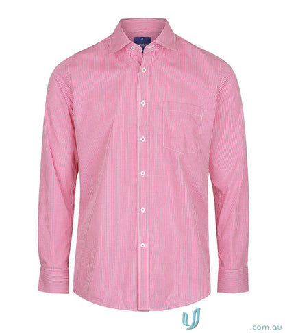Pink striped Westgarth Gingham silk protein shirt with easy iron long sleeve