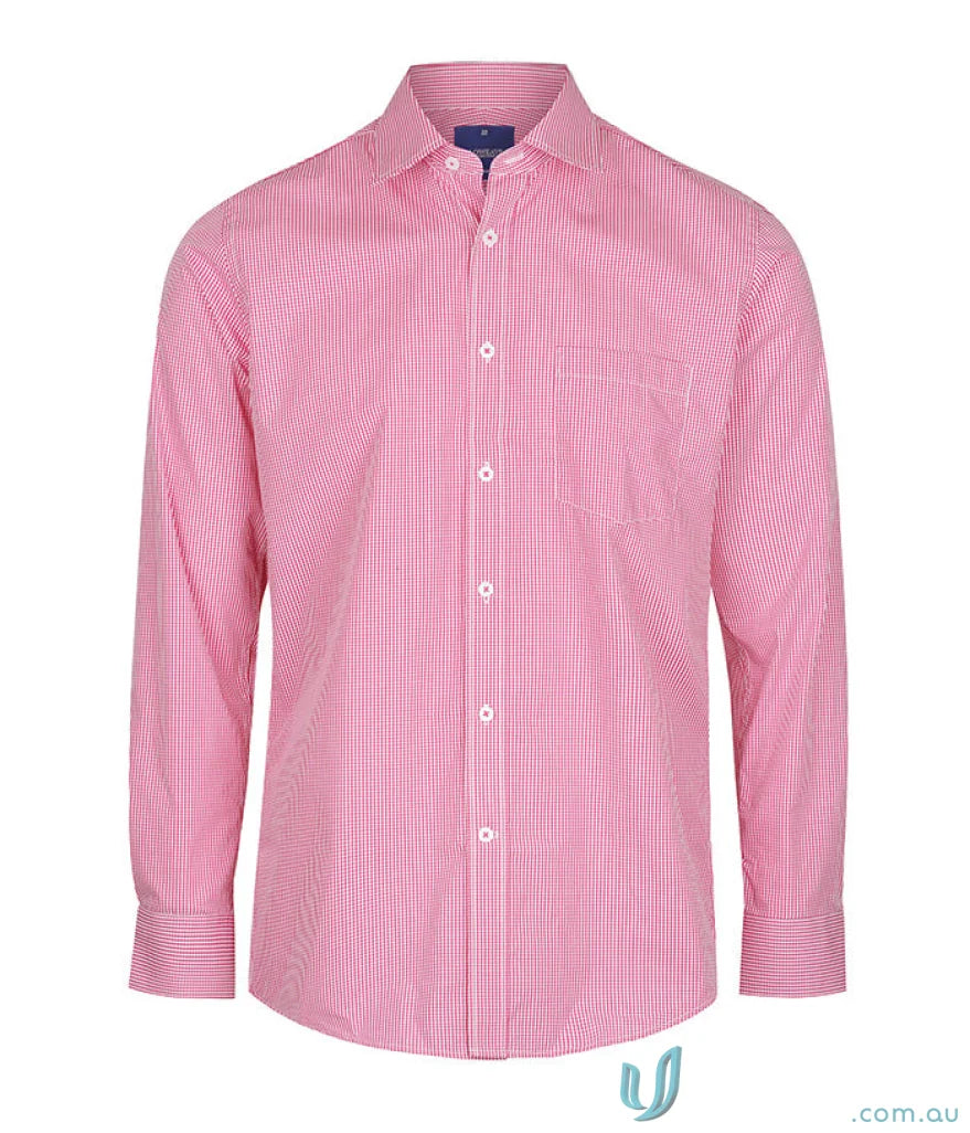 Pink striped Westgarth Gingham silk protein shirt with easy iron long sleeve