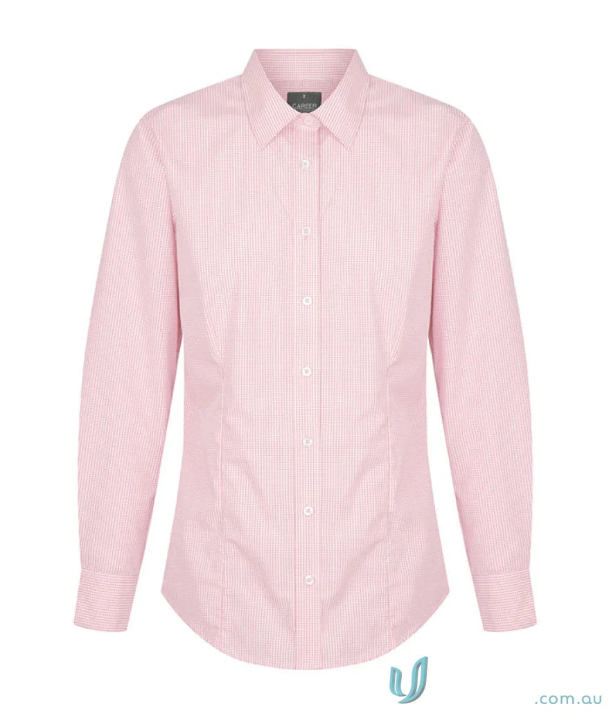 Pink and white striped long sleeve silk protein easy iron Westgarth Gingham LS Shirt