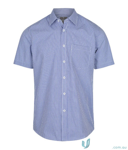 Westgarth 1637s gingham SS shirt in blue and white with silk protein finish
