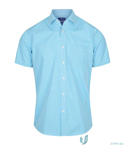 Light blue striped Westgarth 1637s Gingham SS Shirt with silk protein finish