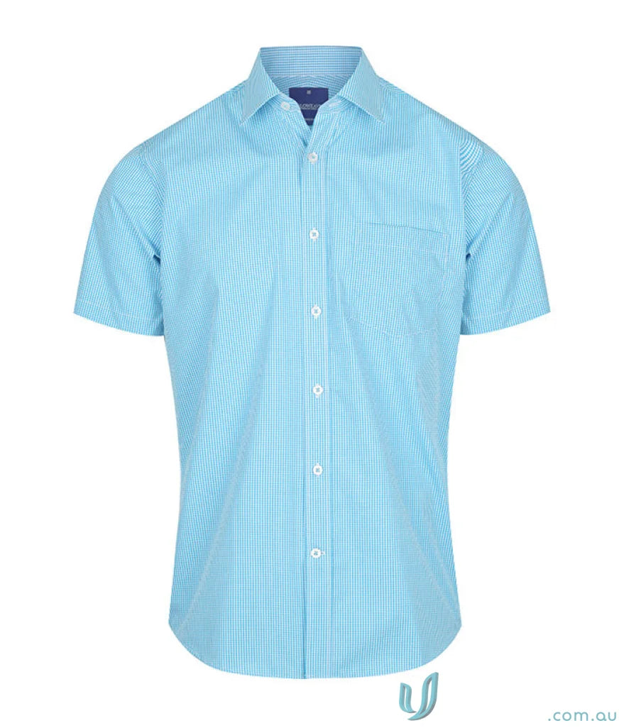 Light blue striped Westgarth 1637s Gingham SS Shirt with silk protein finish