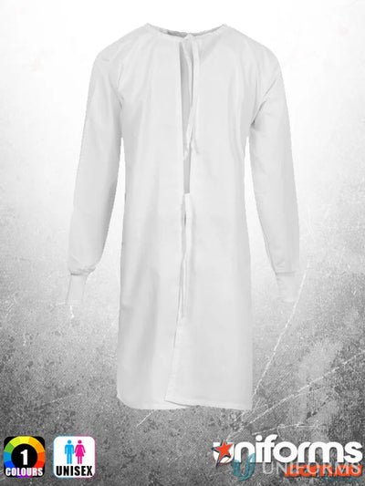 White LS Patient Gown with long knit cuffs, reliable uniforms for comfort