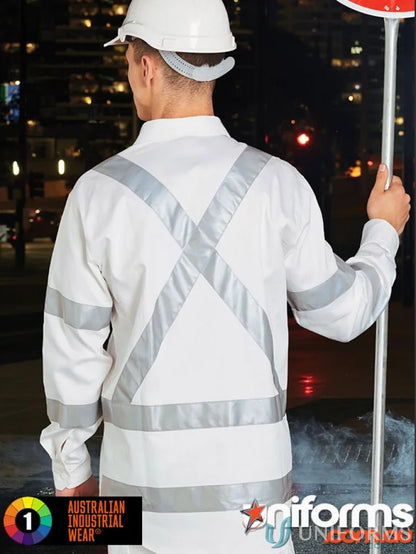 White safety shirt with Scotchlite™ reflective tapes and X back biomotion tape