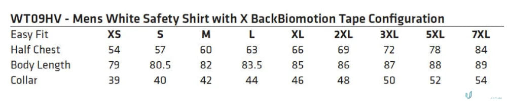 White safety shirt with X Back Biomotion tape, Scotchlite reflective tapes, sizes XS-7XL