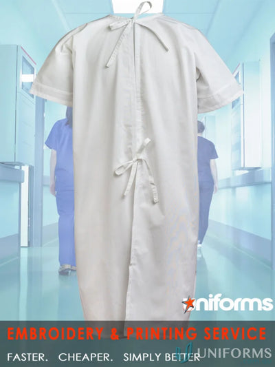 White SS patient gown ideal for aged care facilities and rehab centers