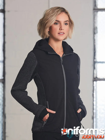 Woman wearing Winnig Spirit Ladies Bristol Jacket in black and gray looks stylish and comfy