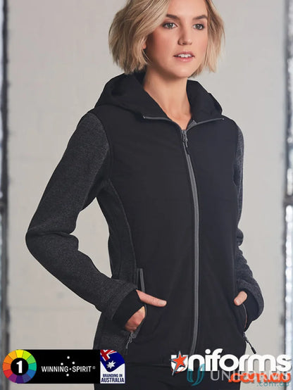 Winnig Spirit Ladies Bristol Jacket showcases a black and gray zip-up hoodie for ladies