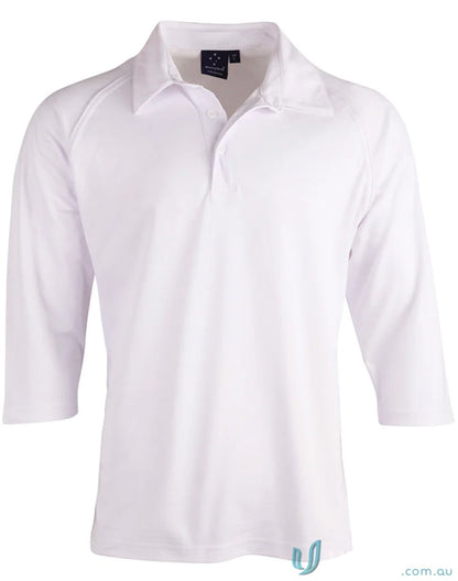 White three-quarter sleeve cricket polo from Winning Spirit Truedry with Truedry® cotton