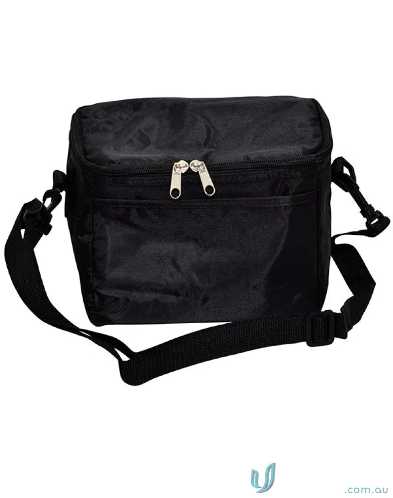 Black B6001 cooler bag with top zipper and adjustable strap, perfect for drinks cools