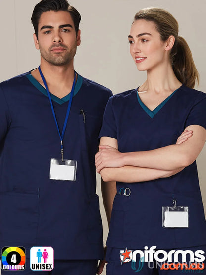 Winning Spirit Adult VNeck Contrast Trim Scrub Top showing medical scrub uniforms