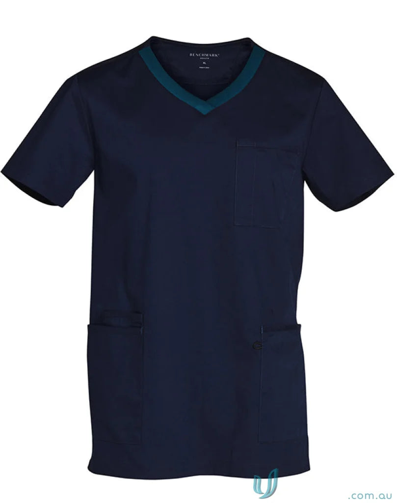 Winning Spirit Adult VNeck Contrast Trim Scrub Top navy blue with green trim for a stylish look