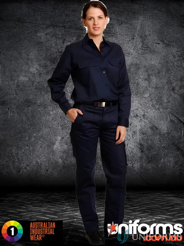 Winning Spirit AIW ladies heavy cotton cargo pants in navy blue workwear uniform