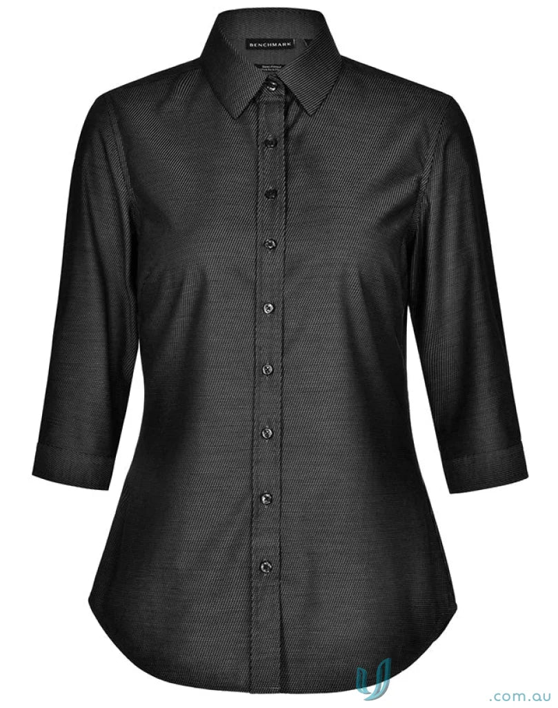 Black Winning Spirit Ascot Ladies dot jacquard 3/4 sleeve stretch shirt