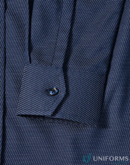 Navy blue cuff with button from Winning Spirit Ascot Ladies Long Sleeve Dot Jacquard Stretch Shirt