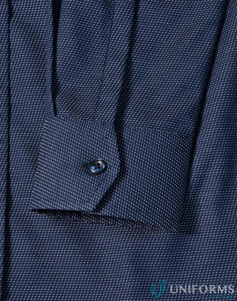 Navy blue cuff with button from Winning Spirit Ascot Ladies Long Sleeve Dot Jacquard Stretch Shirt