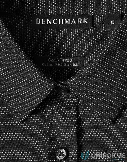 Black patterned dress shirt from Winning Spirit Ascot Ladies Long Sleeve Dot Jacquard Stretch Shirt