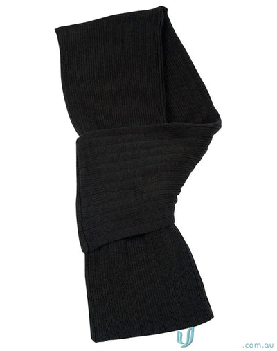 Black ribbed knit scarf from Winning Spirit with twisted cable knit design