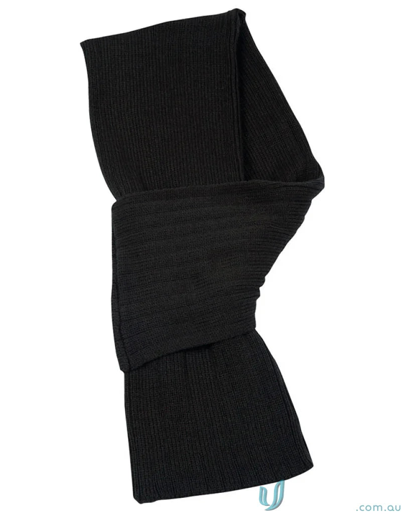 Black ribbed knit scarf from Winning Spirit with twisted cable knit design