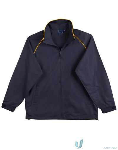 Black zip-up champion track jacket with gold trim from the Winning Spirit Track collection