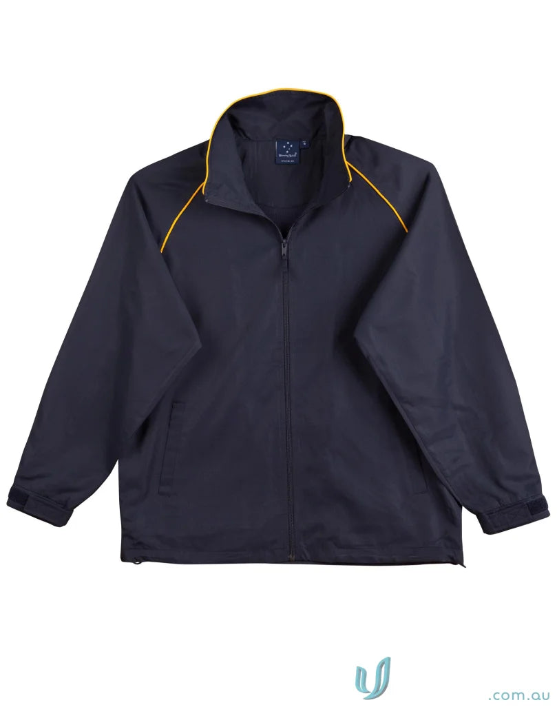 Black zip-up champion track jacket with gold trim from the Winning Spirit Track collection