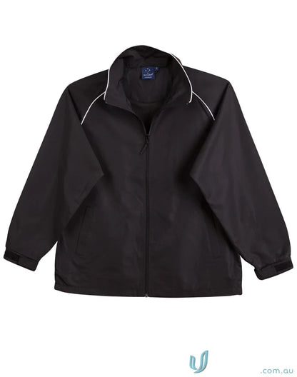 Black zip-up Champion Track Jacket with white trim, part of the Winning Spirit Track collection