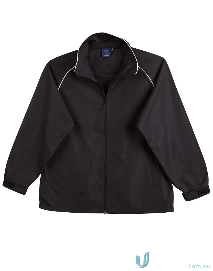 Black zip-up Champion Track Jacket with white trim, part of the Winning Spirit Track collection