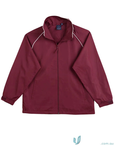 Maroon champion track jacket with white trim showcasing the winning spirit track style