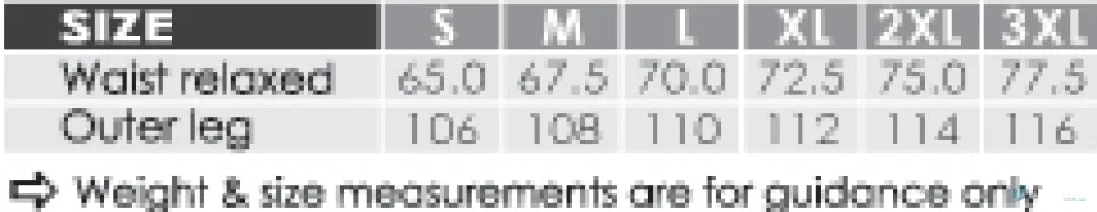 Clothing size chart for Winning Spirit Champion Track Pant and JK21 Unisex Champion’s
