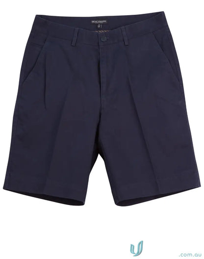 Men’s navy blue spirit chino shorts with pleats for all-day comfort and style
