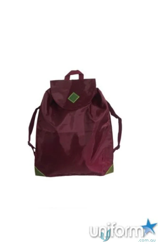 Winning Spirit Excursion backpack satchel bag with maroon color and green diamond accents