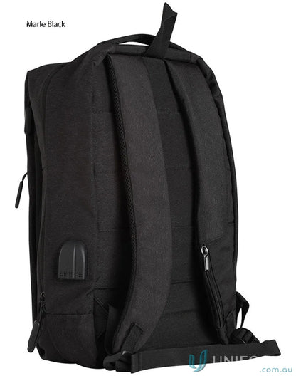 Black Winning Spirit Executive Heather Backpack with secure padded laptop section and straps