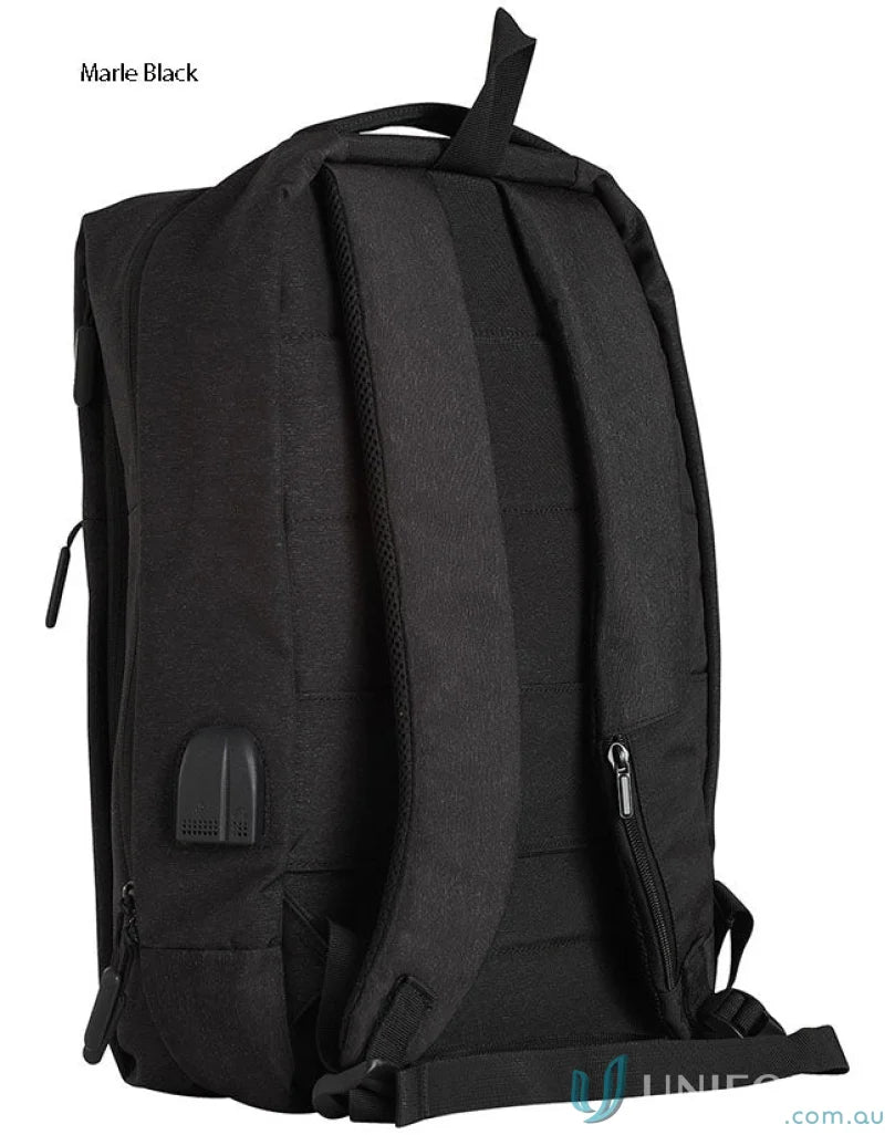 Black Winning Spirit Executive Heather Backpack with secure padded laptop section and straps