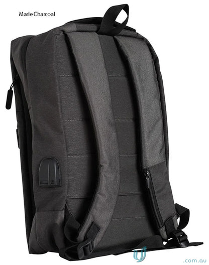 Charcoal-colored Winning Spirit Executive Heather Backpack with secure padded laptop section