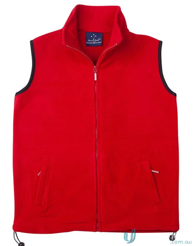 Red fleece vest with black trim from Winning Spirit Freedom Polar Fleece collection