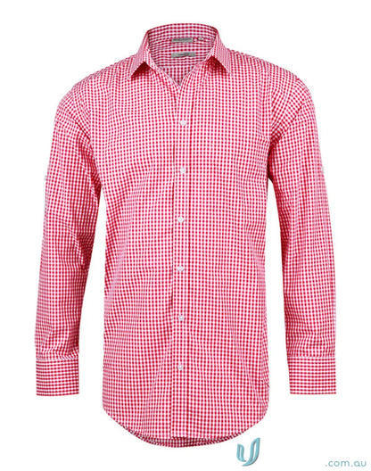 Men’s gingham check Red and white long-sleeved shirt from Winning Spirit Gingham Roll, comfy workwear