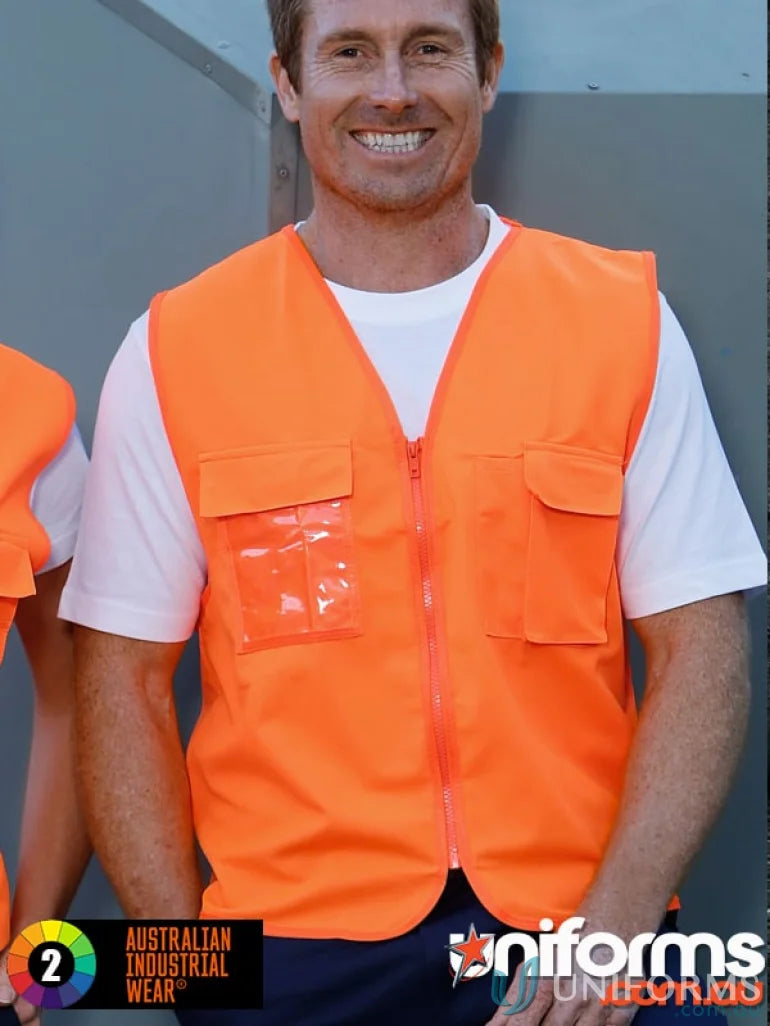 Orange safety vest from Winning Spirit SW41 HI-Vis Safety with multiple chest pockets