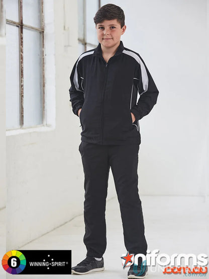 Kid’s Legend Warm black and silver tracksuit with zip-up leg openings from Winning Spirit Kids