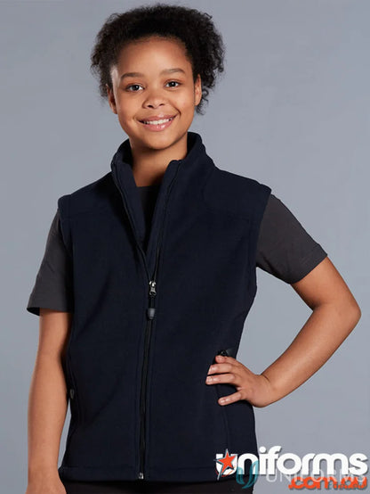 Winning Spirit Kids Navy Blue Micro Bonded Polar Fleece Vest for cold weather warmth
