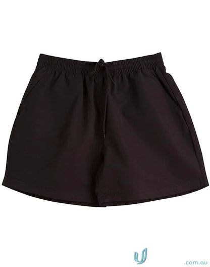 Black elastic waist mini skirt with drawstring from Winning Spirit Kids microfibre sport shorts collection