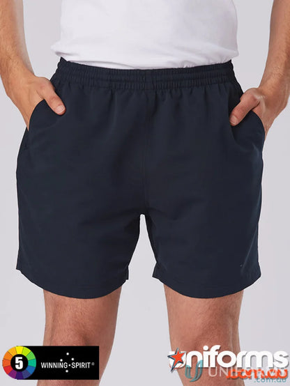 Kids microfibre sport shorts in navy blue with side pockets from Winning Spirit Kids