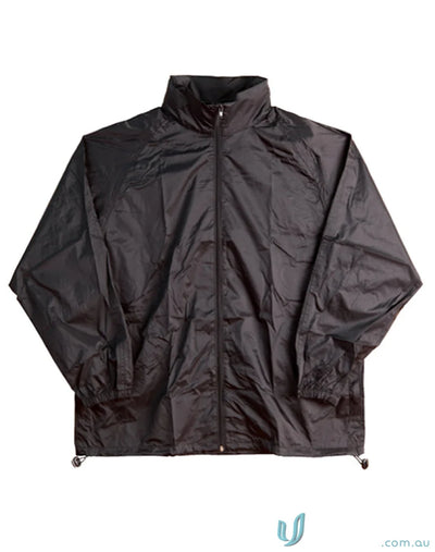 Black Winning Spirit Kids Rain Forest Spray Jacket with hood and elastic cuffs