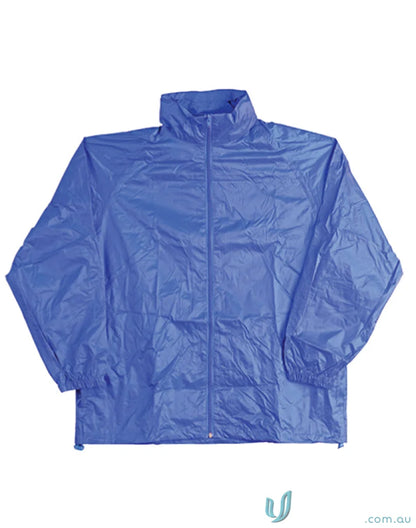 Blue spirit kids rain jacket with crinkled texture and full zipper for rain forest spray fun