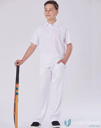Kids cricket polo with white uniform and bat, perfect for ps29k truedry ss cricket