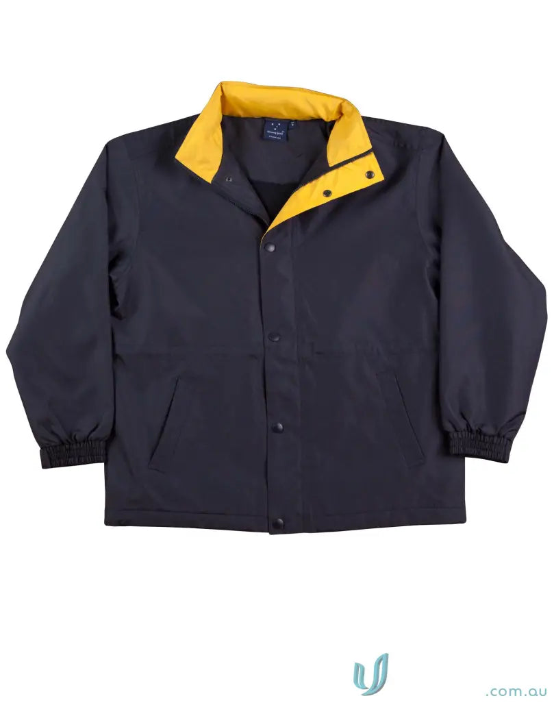 Winning Spirit Kids Stadium Jacket navy blue with yellow collar for kids jk01k