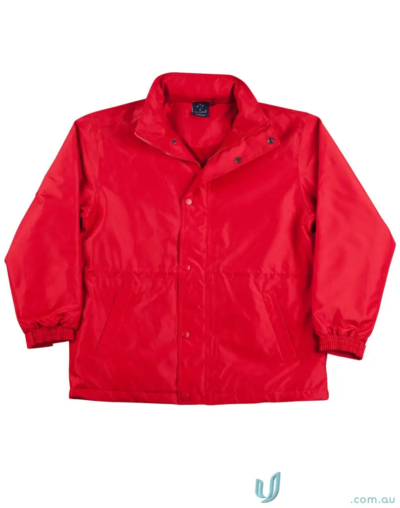 Red nylon kids stadium jacket from Winning Spirit Kids JK01K, perfect for outdoor fun